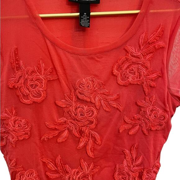 INC International Concepts Coral Pink Floral Textured Top - Picture 4 of 5